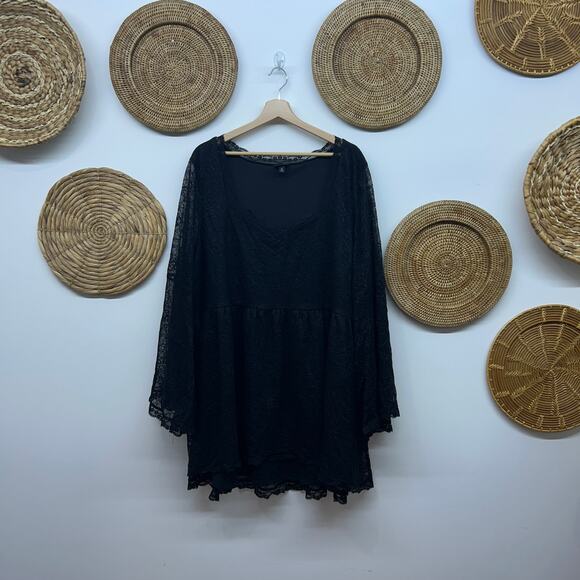 Torrid Lace Baby Doll Top Plus Size 5X Black Sweetheart Neck Sheer Bell Sleeve - Picture 2 of 8